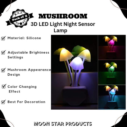 Pack of 3-Mushroom 3D LED Light Sensor Lamp